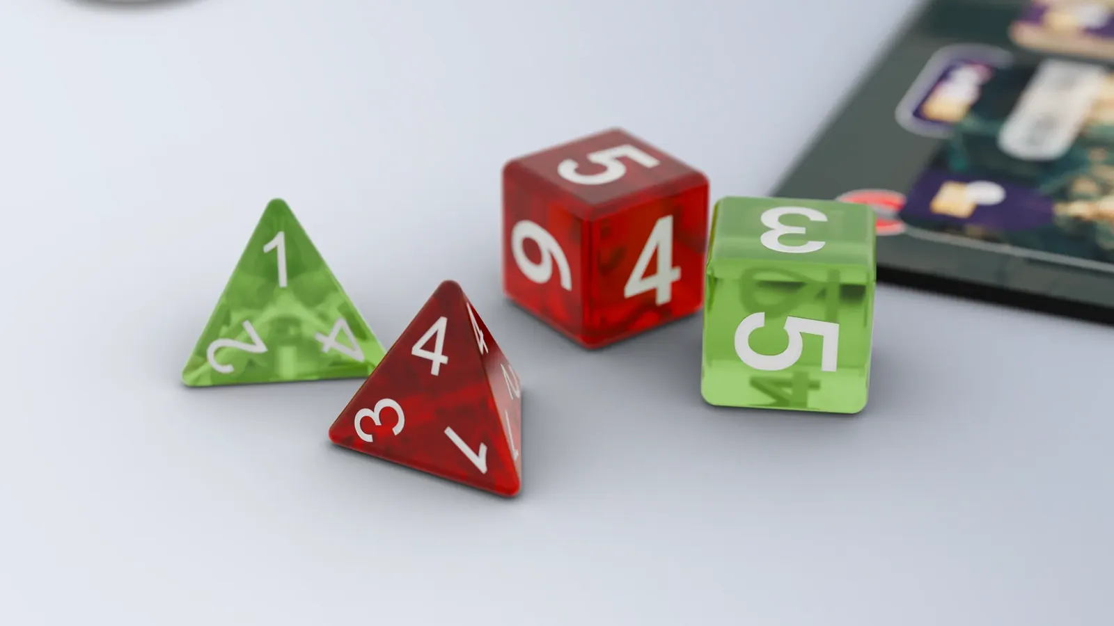 Red and green translucent dice