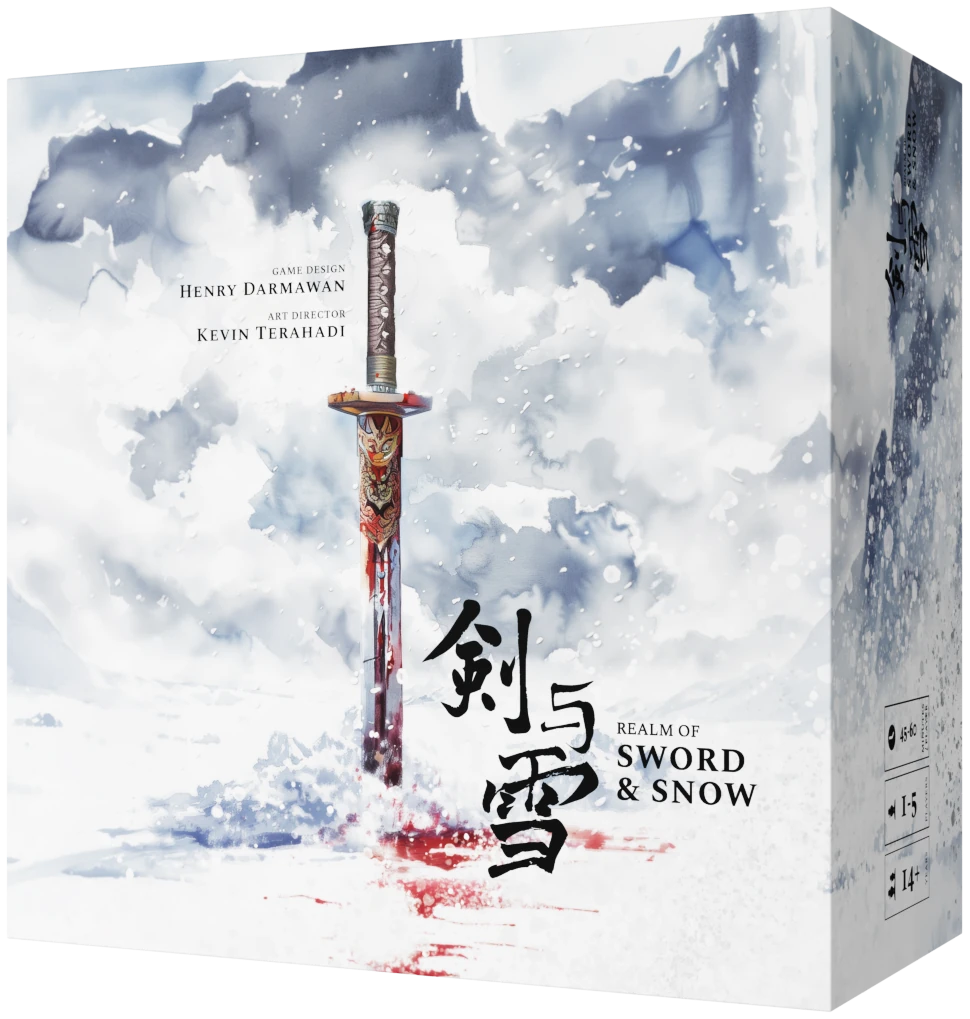 The Sword and Snow game box, showing a bloodied sword standing in a snowfield